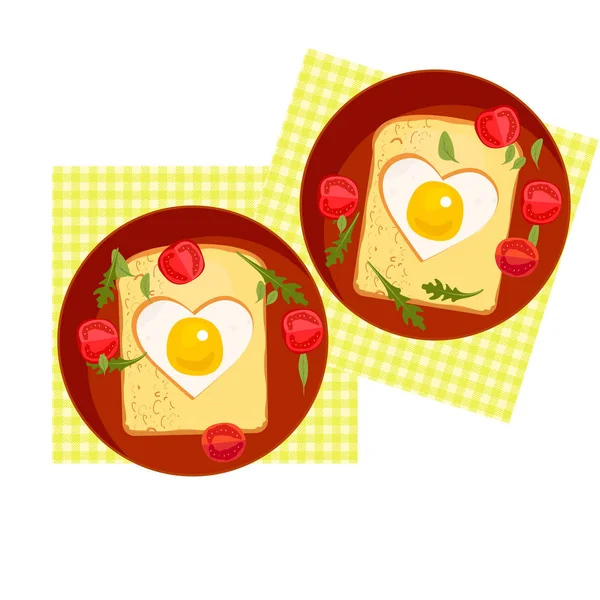 Huevos Fritos Con Tomates Cherry Pan Albahaca — Vector de stock