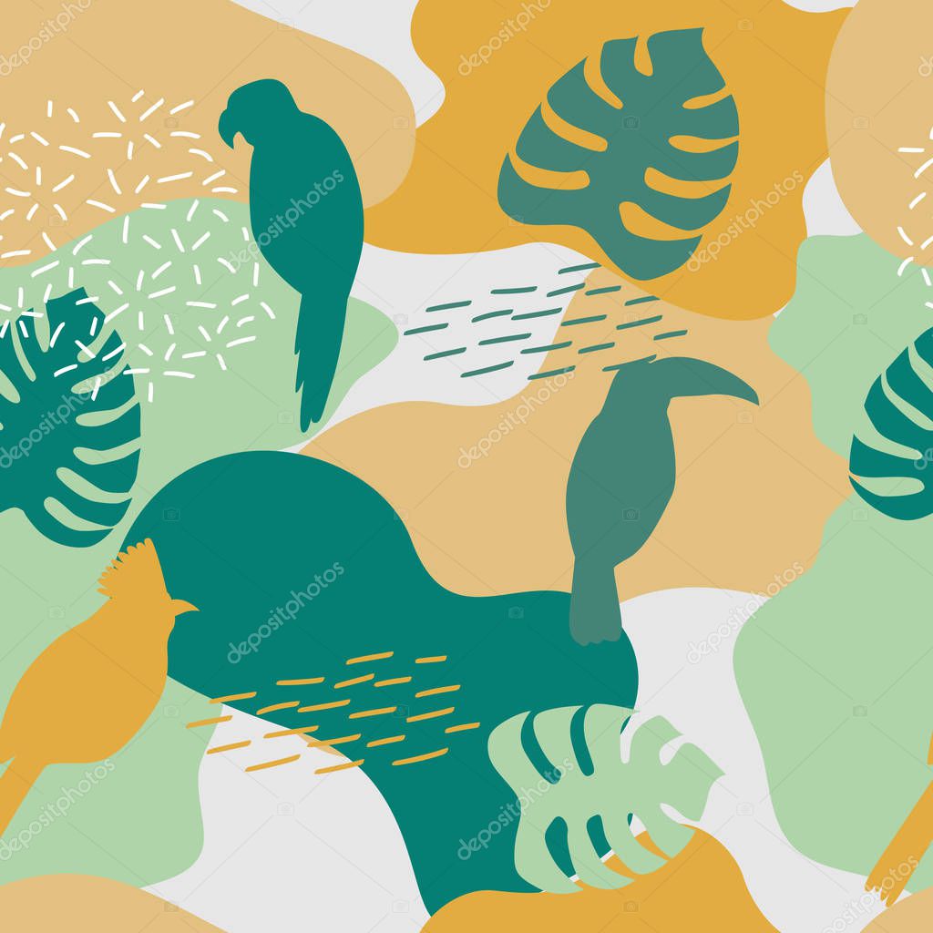 Tropical seamless pattern with monstera and bird. For textile, fabric, fashion, wrapper and surface.