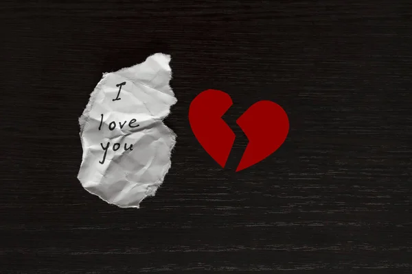 Piece Crumpled Paper Words Love You Cut Heart — Stock Photo, Image