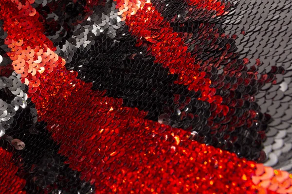 Texture Des Paillettes Rouges Noires Sur Une Robe Soirée Délicate — Photo