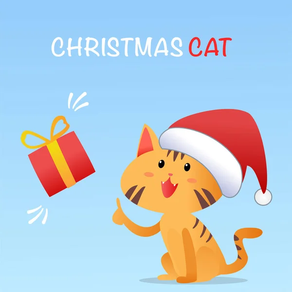Natal de gato e ilustração de vetor de presente — Vetor de Stock