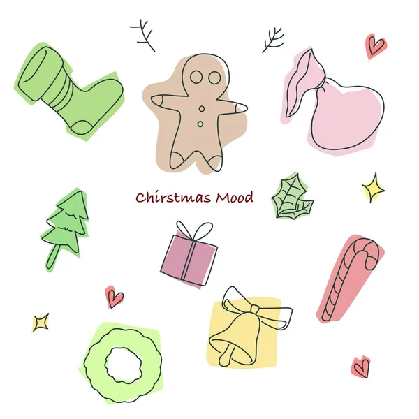 Design de pacote de doodles de Natal desenhado à mão — Vetor de Stock