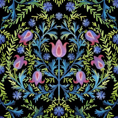 Çiçeksiz desen. Siyah zemin üzerindeki etnik süs