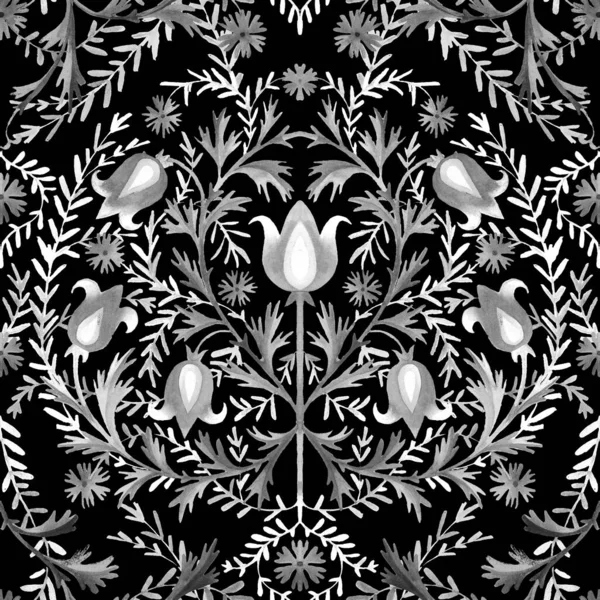 black white floral seamless pattern. ethnic ornament