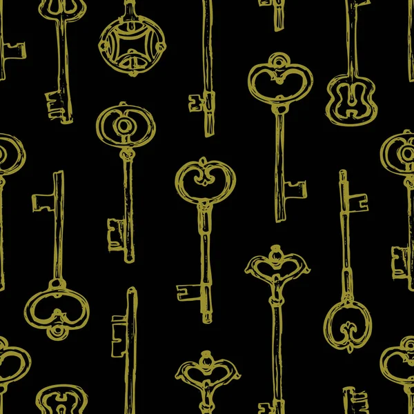 Schwarze Handgezeichnete Schlüssel Auf Weißem Hintergrund Nahtlose Muster Für Textilien — Stockvektor