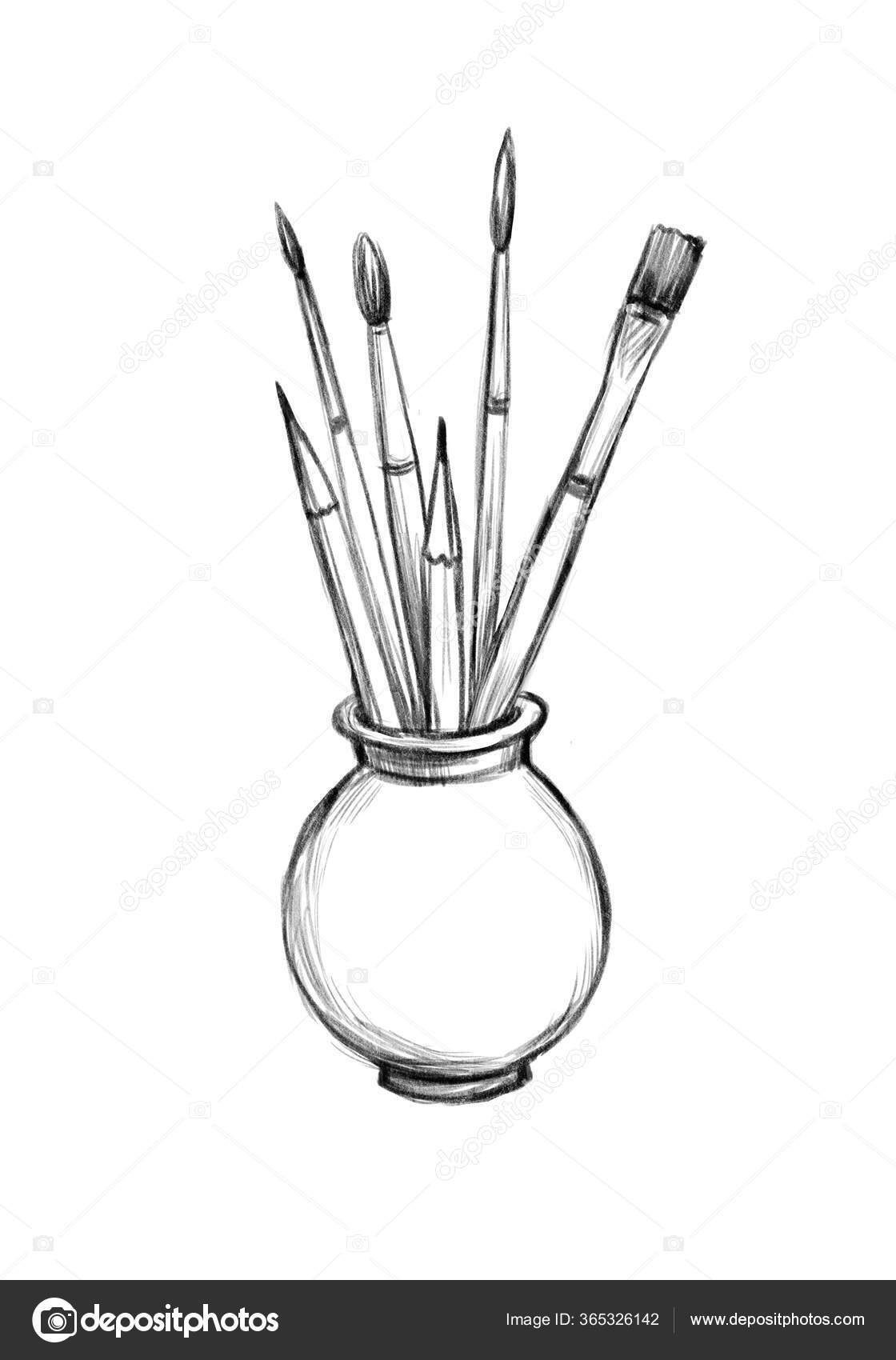 Premium Vector  Art brushes in a pot. vector watercolor drawing made by  hand.