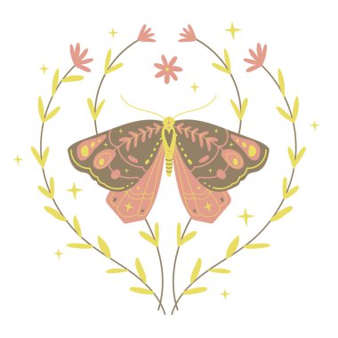 Kelebek, çiçek, yıldız. Tekstil ve ofis giysileri tasarımı için büyülü klasik çizimler