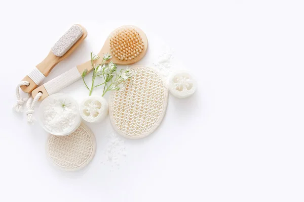 Top View Natural Skincare Spa Cosmetic Products White Background — Stock Photo, Image