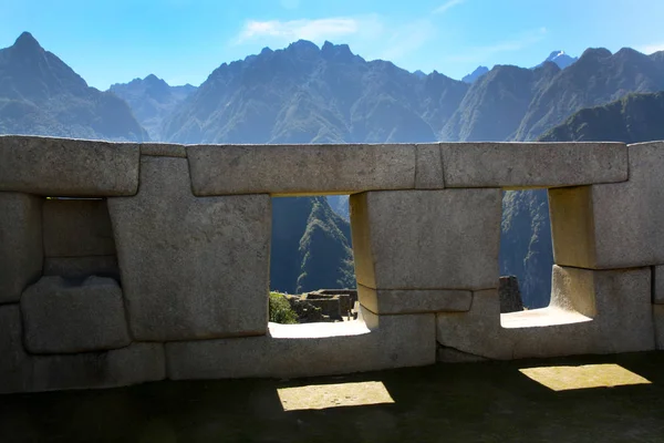 Inca Πόλη Του Machu Picchu Περού Ναός Των Τριών Παραθύρων — Φωτογραφία Αρχείου