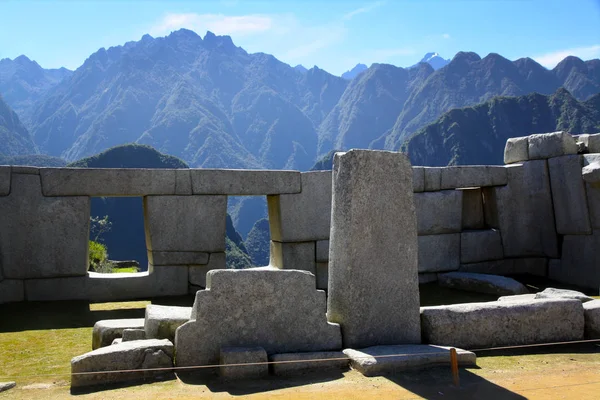 Inca Πόλη Του Machu Picchu Περού Ναός Των Τριών Παραθύρων — Φωτογραφία Αρχείου