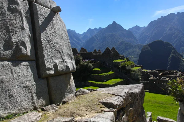 Inca Πόλη Του Macchu Picchu Περού Πολυγωνική Τοιχοποιία — Φωτογραφία Αρχείου