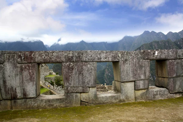 Inca Πόλη Του Machu Picchu Περού Ναός Των Τριών Παραθύρων — Φωτογραφία Αρχείου