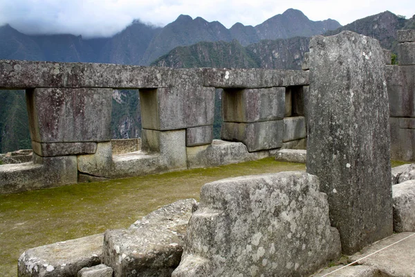 Inca Πόλη Του Machu Picchu Περού Ναός Των Τριών Παραθύρων — Φωτογραφία Αρχείου