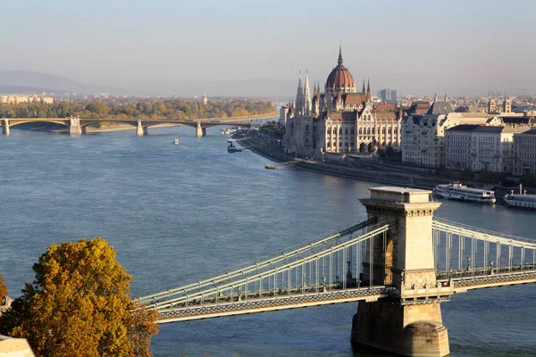 Budapeşte 'nin büyük sarayı, Tuna Nehri manzaralı.