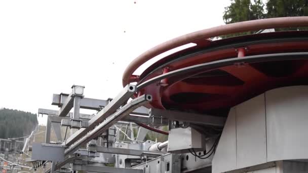 Metalen Katrol Systeem Details Skilift Mechanisme Tilt Draad — Stockvideo