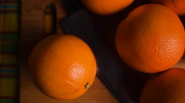 Orange fresh. Recipe. Fruits oranges on the table moving sideways.