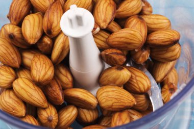 Soaked almonds ready making almond milk in blender
