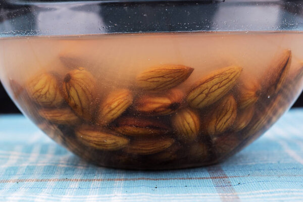 Almonds left to rest water to swell