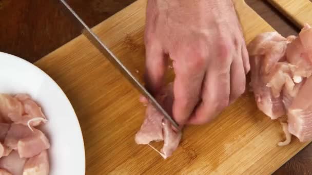 Knife Cutting Onion Half Rings Onions Bow Frying Hands Cook — Stock Video