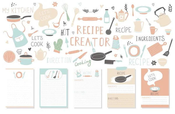 Moderne recept kaartsjabloon instellen voor kookboek. Menu Creator vectorillustratie — Stockfoto