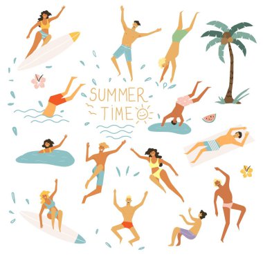 Şirin vektör yaz simgeleri kümesi