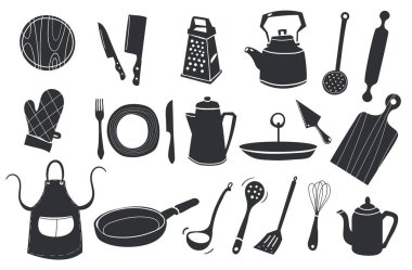 siyah ve beyaz siluet karalama vektör simgesi seti