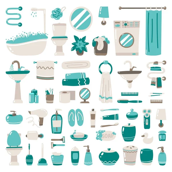 Badkamers, gezond, hygiëne, reinheid, product, huis decoratie, huishouden, objecten — Stockvector