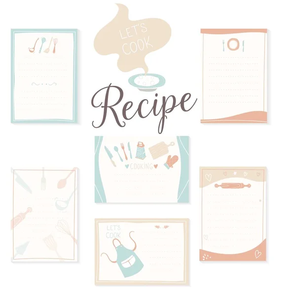 Retro recipe card template set for cookbook. — Stock Vector