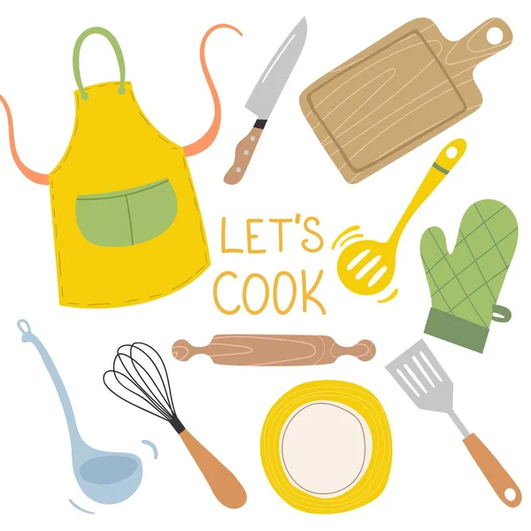 Hadi pişirelim - Mutfak renkli karalama vektör simgesi kümesi