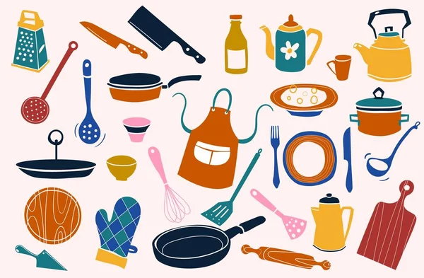 Kleurrijke sets van pictogram voor koken en dineren. — Stockvector