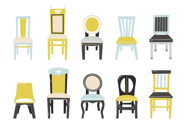 Set de sillas Vector. Sillas de escritorio Muebles. Tipos diferentes. Elemento de diseño de asiento interior. Ilustración aislada . — Archivo Imágenes Vectoriales