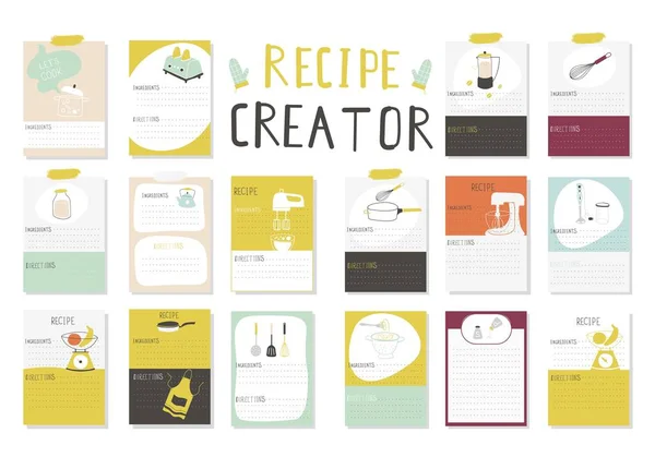 Big Recipe Creator. A lot of template for cookbook. Menu Creator for restorants. Vector Illustration — Stock Vector