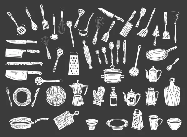 Yemek pişirelim, mutfak, el yapımı siluet karalama. Vektör illüstrasyonu