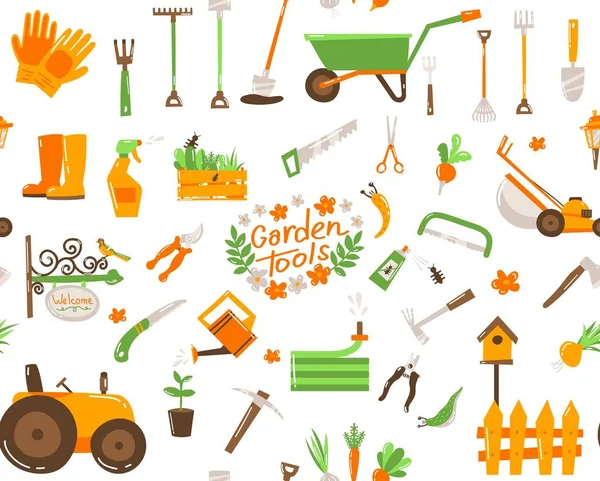 Big gardening collection icons set and design elements. Garden tools and decor collection, isolated pattern on a white background. Vector illustration. — Stock Vector
