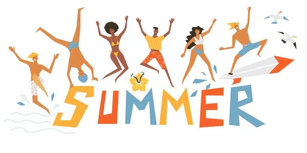 Plaj manzaralı mutlu arkadaşlar..