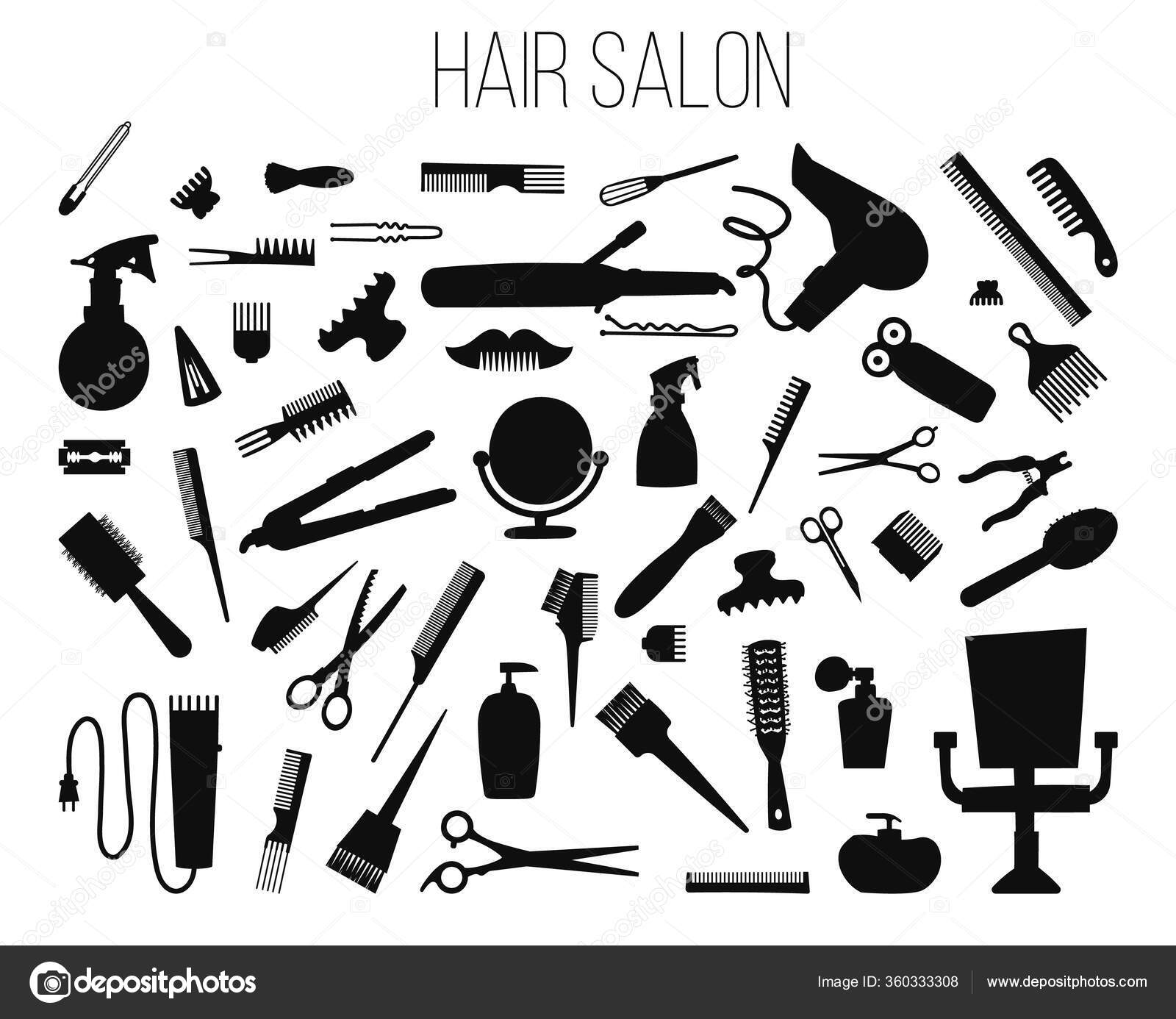 Hair salon - hair cut, manicure, makeup, hair coloring, hairdressing, styling professional beauty tools and equipment big set. Stock Vector Image by © #360333308 Hair salon - hair cut, manicure, makeup, hair coloring, hairdressing, styling professional beauty tools and equipment big set. Stock Vector Image by © #360333308