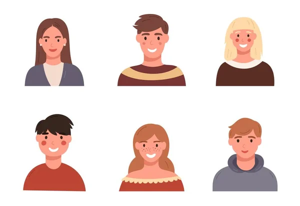 Mutlu Yang insanlarının avatarları. Erkek ve kız portreleri.