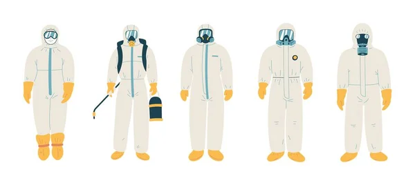 Homme en costume blanc de protection. Protection contre la contamination biologique . — Image vectorielle