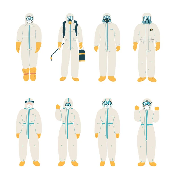 Homme en costume blanc de protection. Protection contre la contamination biologique . — Image vectorielle