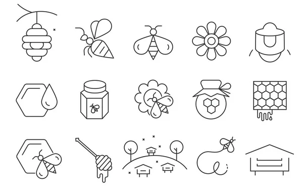 İnce çizgili düz vektör simgeleri. Mobil uygulamalar için ayarlandı. Bal ve arıcılık