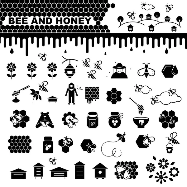 Bee and honey vector icons set Stock Illustration