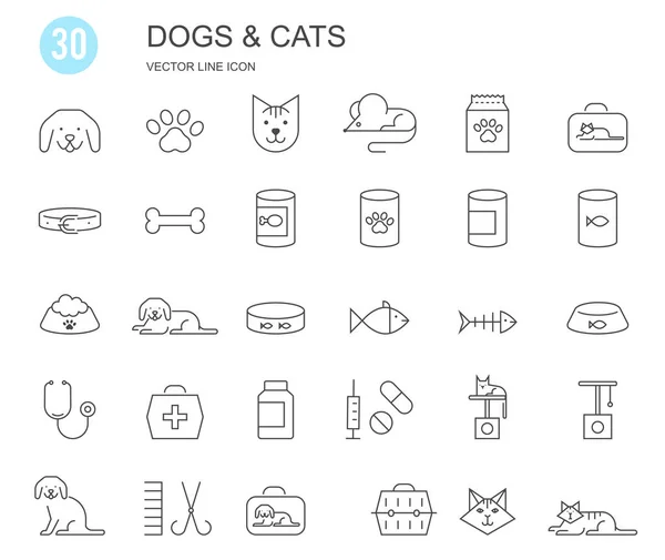 Pet shop, types of pets. Set of flat vector icons with a thin line. Stock Vector
