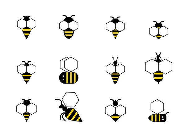 Conjunto de ícones de linha vetorial abelha e mel —  Vetores de Stock