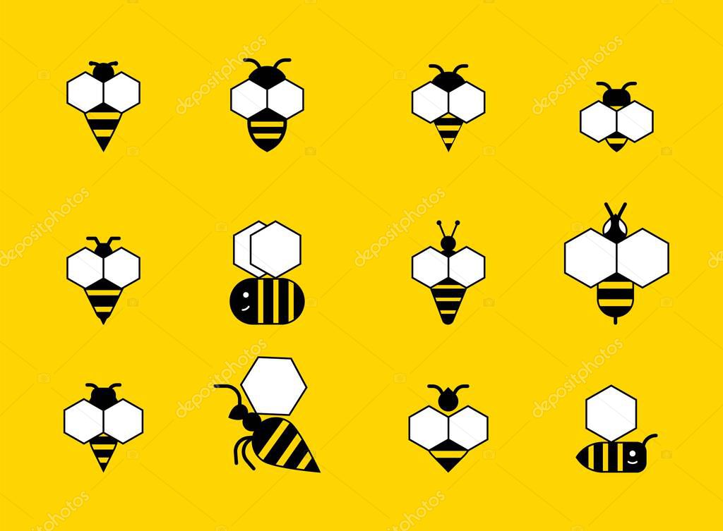 Bee and honey vector line icons set