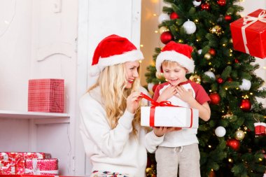 Mutlu aile Noel çam Süsle