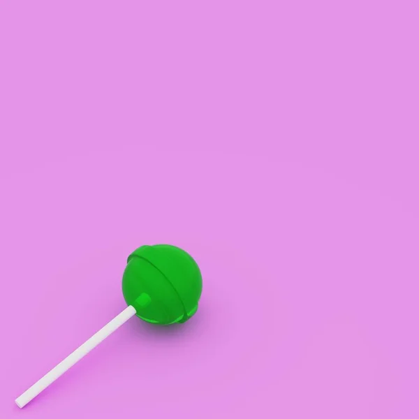 Lízátko zelené barvy. 3D vykreslování — Stock fotografie