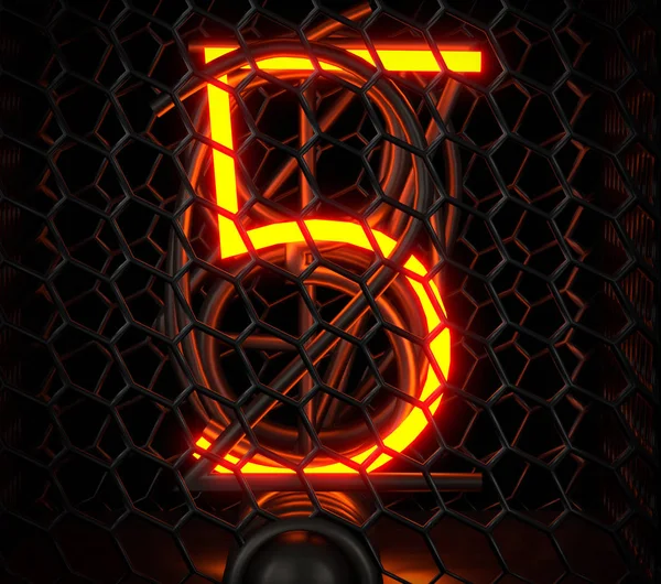 Nixie tube indicator. The number five of retro. 3d render. — Stock Photo, Image