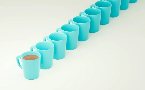 Un montón de tazas de café en fila. renderizado 3d — Foto de Stock