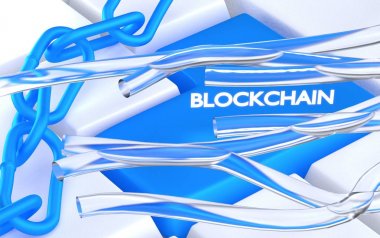 Klavye arka plan üzerinde yazıt blockchain. 3D render