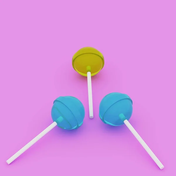 Lollipop platt lay Minimal koncept. Ovanifrån. 3D-rendering — Stockfoto